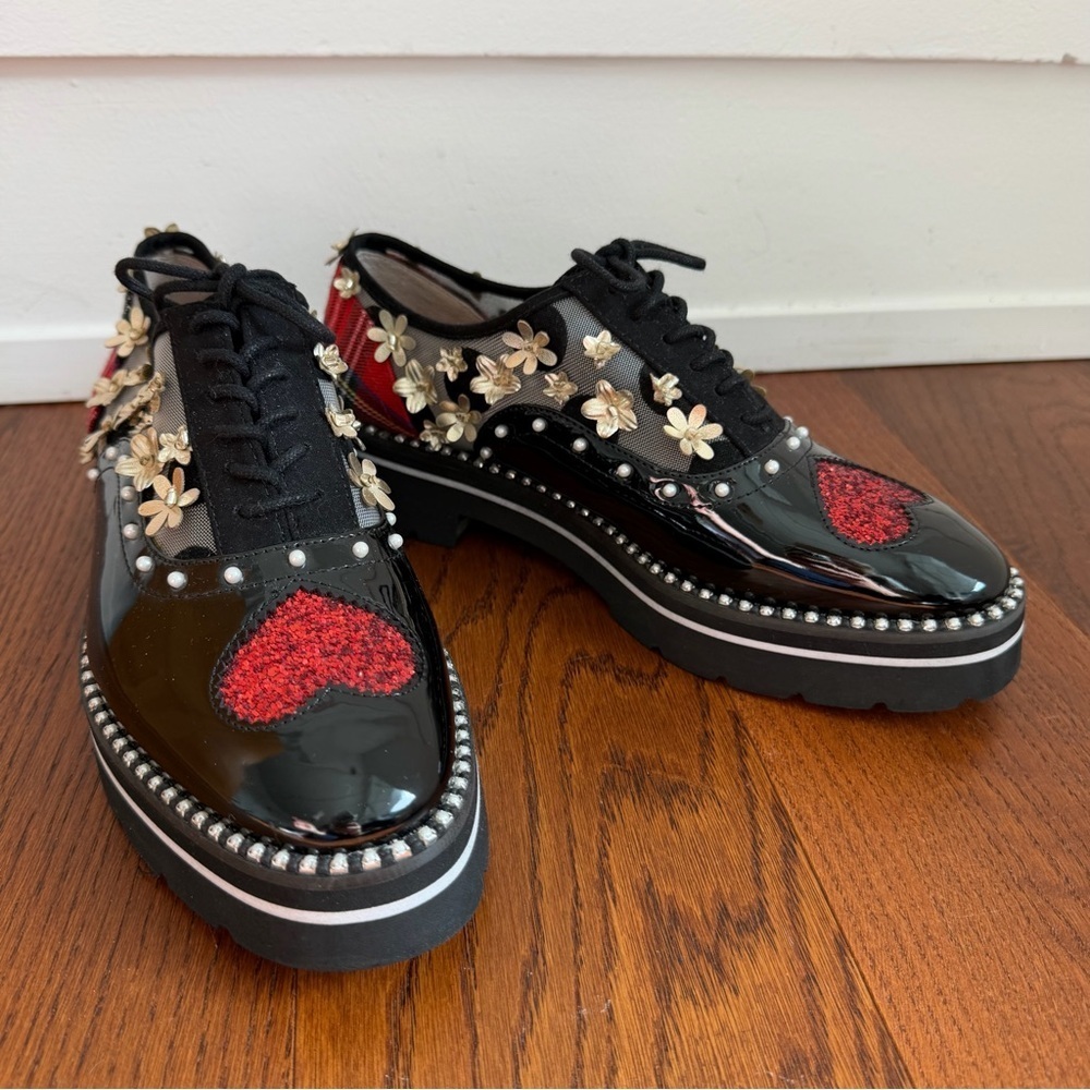 Betsey Johnson Skyyla Lace-Up Embellished Oxford Loafers 6.5
